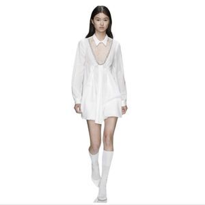 FRANCESCO SCOGNAMIGLIO white shirt dress gauze long sleeve lace yoke 48‎